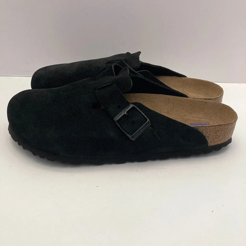 BIRKENSTOCK Boston Soft Footbed Suede Black Unisex Clog Shoes 41 Reg/Wide M8 W10